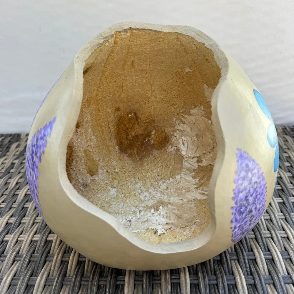 Hand Painted Gourd Bowl Floral Folk Art Rustic Boho Decor Natural Shell